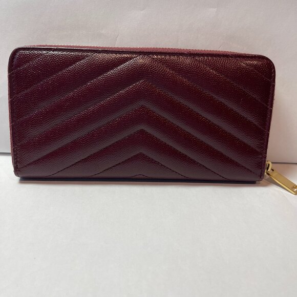 YSL Yves Saint Cassandre Matelasse Zip Around Wallet, Burgundy - Preowned - Picture 2 of 14